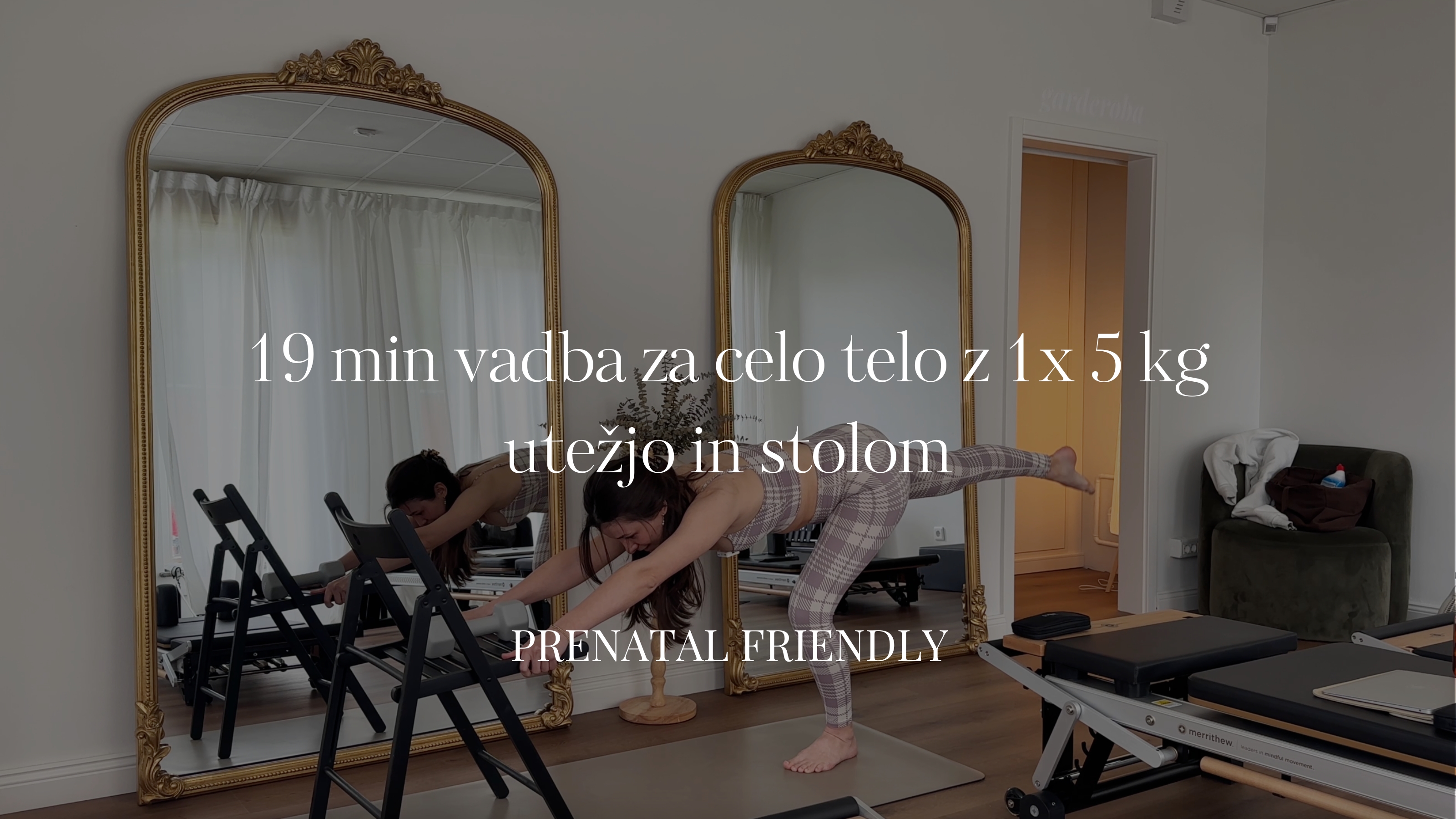 19 min vadba za celo telo z 1x 5 kg utežmi in stolom (prenatal friendly)
